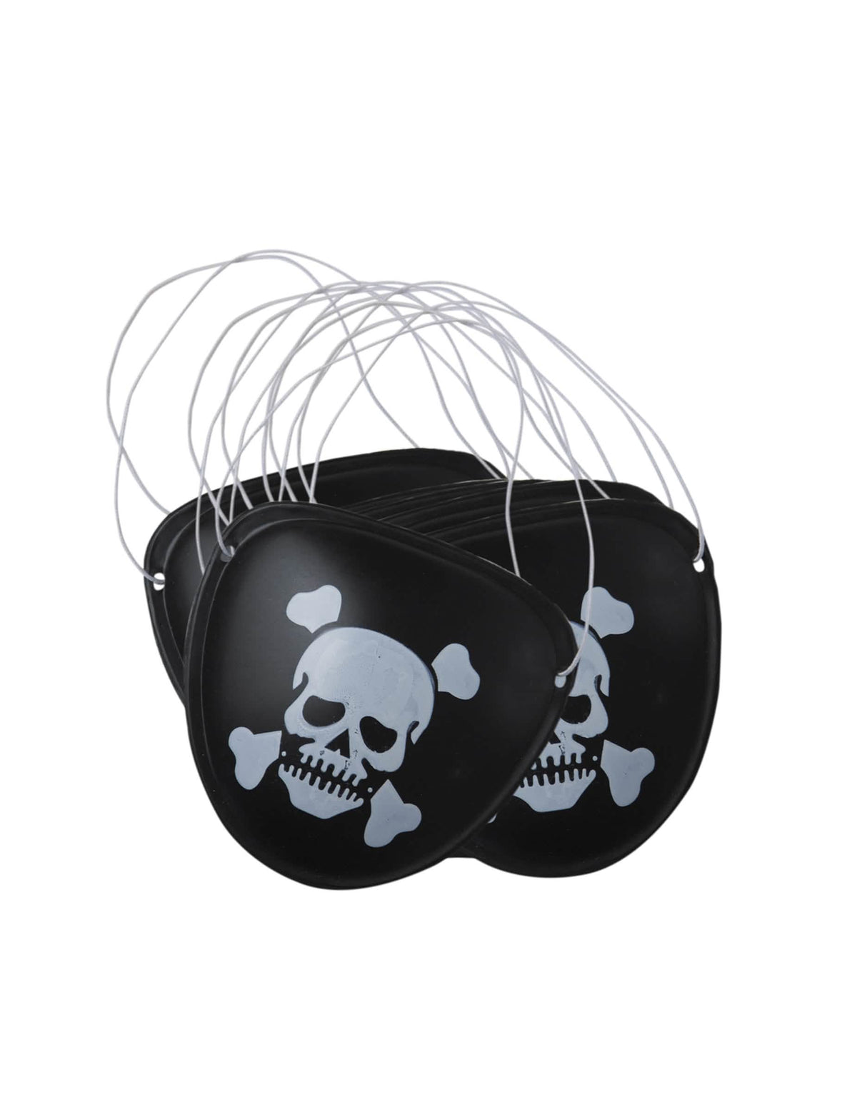 6er-Set schwarze Piraten-Augenklappen für Kinder aus Kunststoff mit weißem Totenkopf