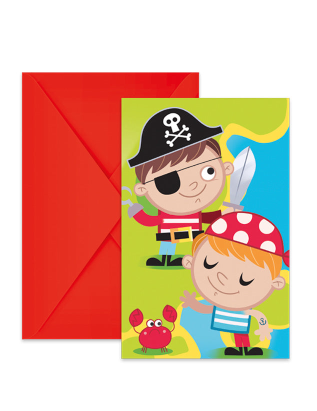6 Cartons d'invitation et enveloppes chasse au trésor pirate pour anniversaire avec enveloppe rouge