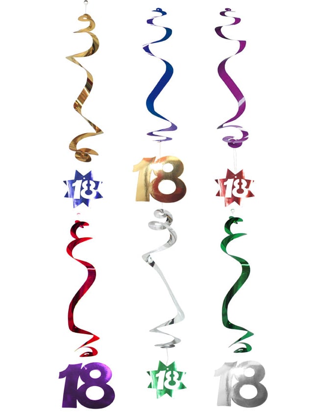 Décorations à suspendre spirale 18 ans pour anniversaire multicolores métallisées