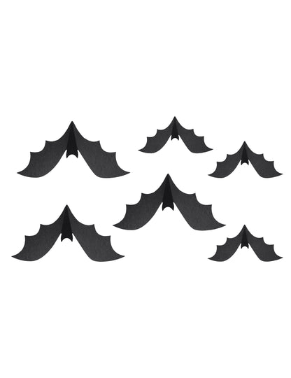 3 Décorations en papier chauve-souris noires