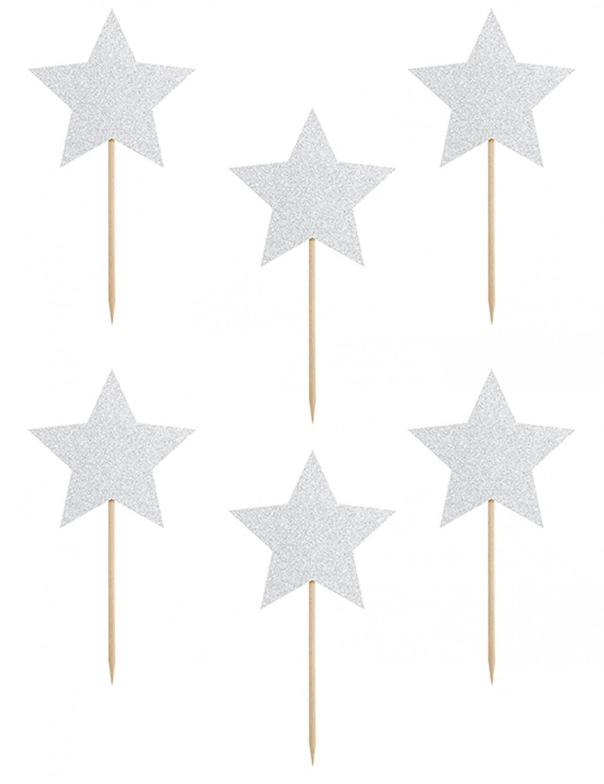Lot de 6 de la décoration pour gâteau sur pique étoile pour anniversaire argent pailleté
