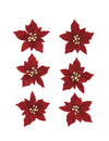 6 selbstklebende Poinsettia-Blüten aus Samt Rot & Gold 5,5 cm