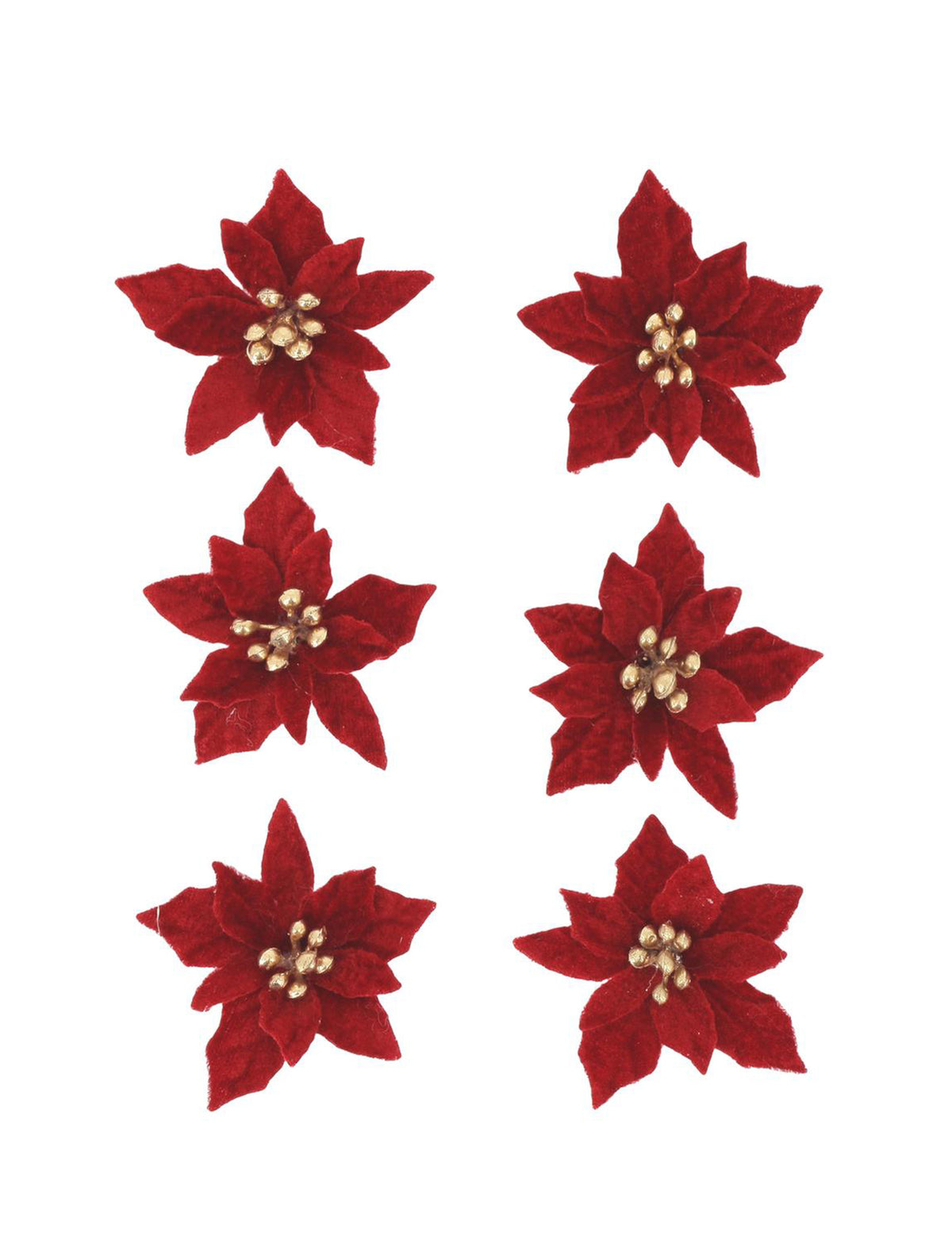 6 selbstklebende Poinsettia-Blüten aus Samt Rot & Gold 5,5 cm