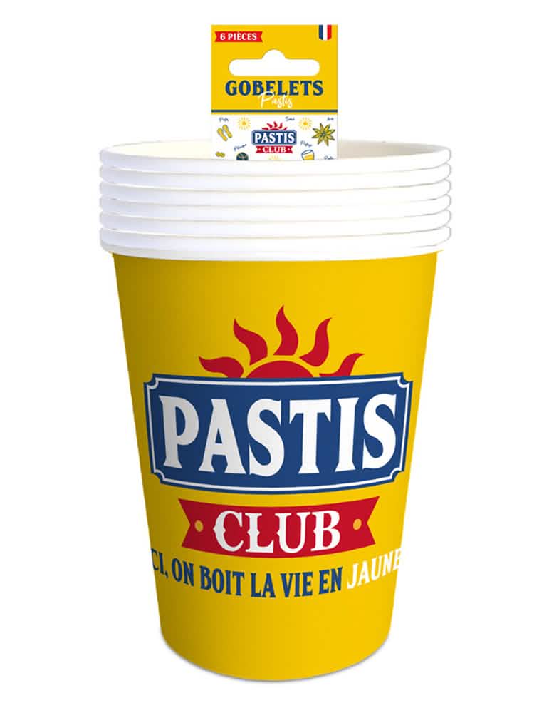 Lot de 6 avec emballage du gobelets apéro Pastis Club