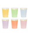 6 Pastell-Becher aus Pappe mit Goldrand 220 ml