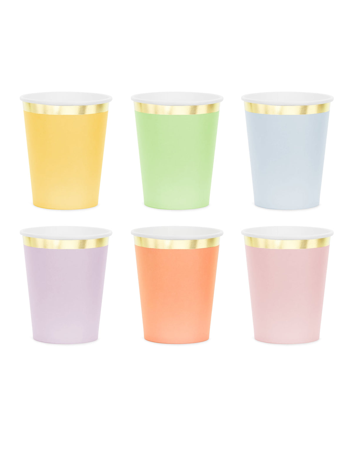 6 Pastell-Becher aus Pappe mit Goldrand 220 ml