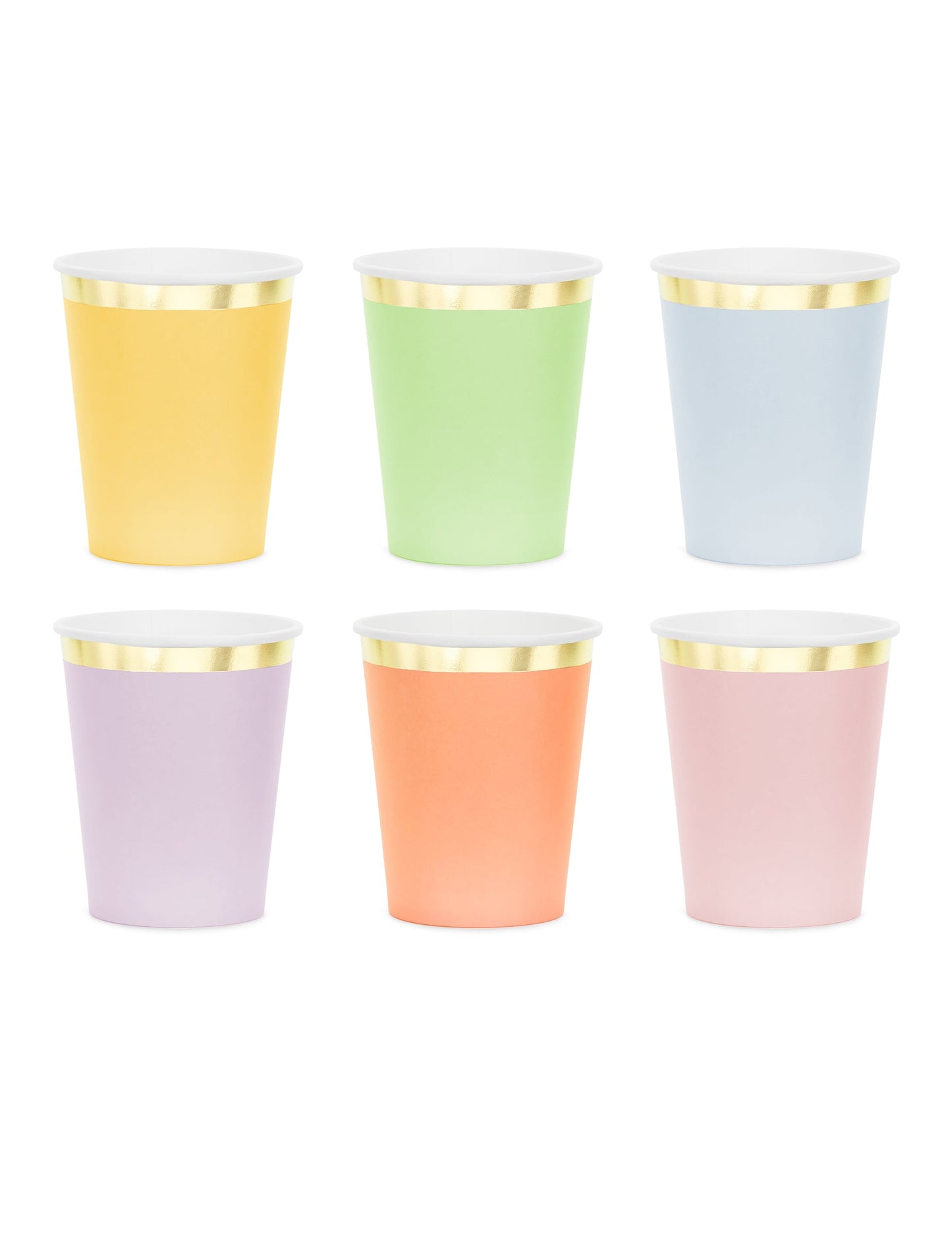 6 Pastell-Becher aus Pappe mit Goldrand 220 ml