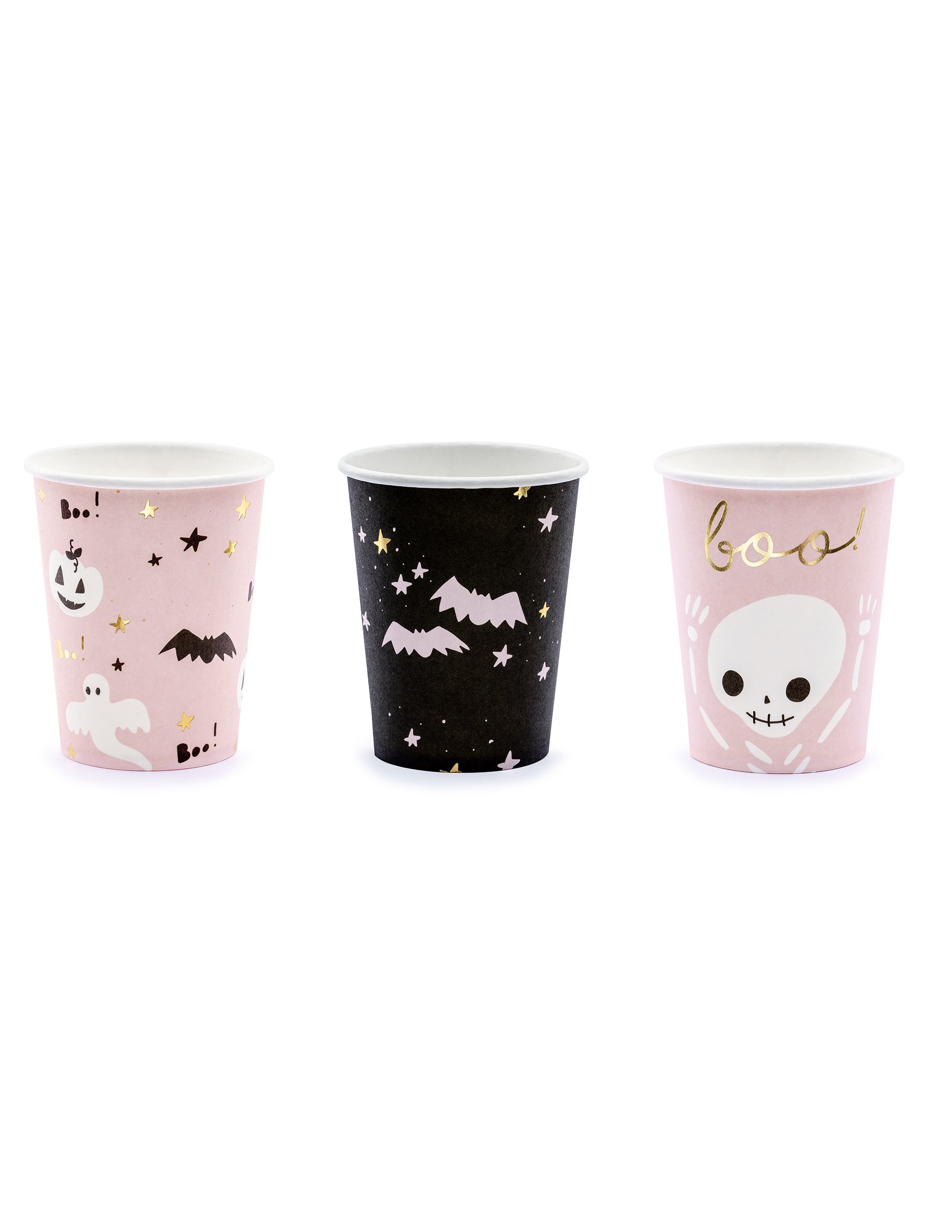 Gobelets en carton Halloween pour fête roses et noirs mignons