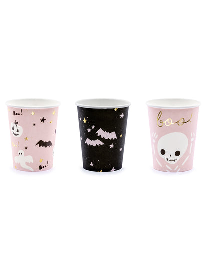 Gobelets en carton Halloween pour fête roses et noirs mignons