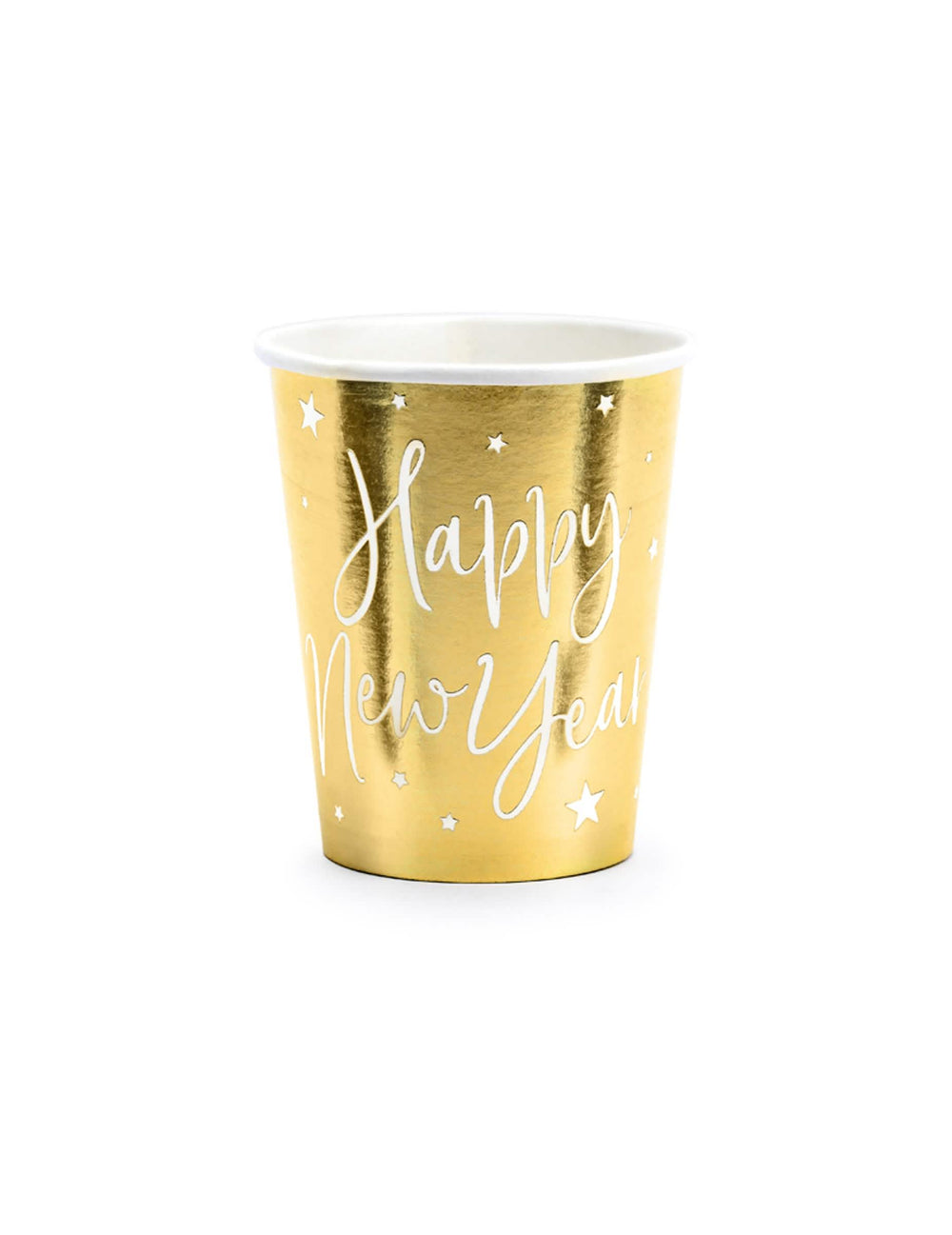 Gobelets en carton Happy New Year pour fête dorés métallisés à étoiles
