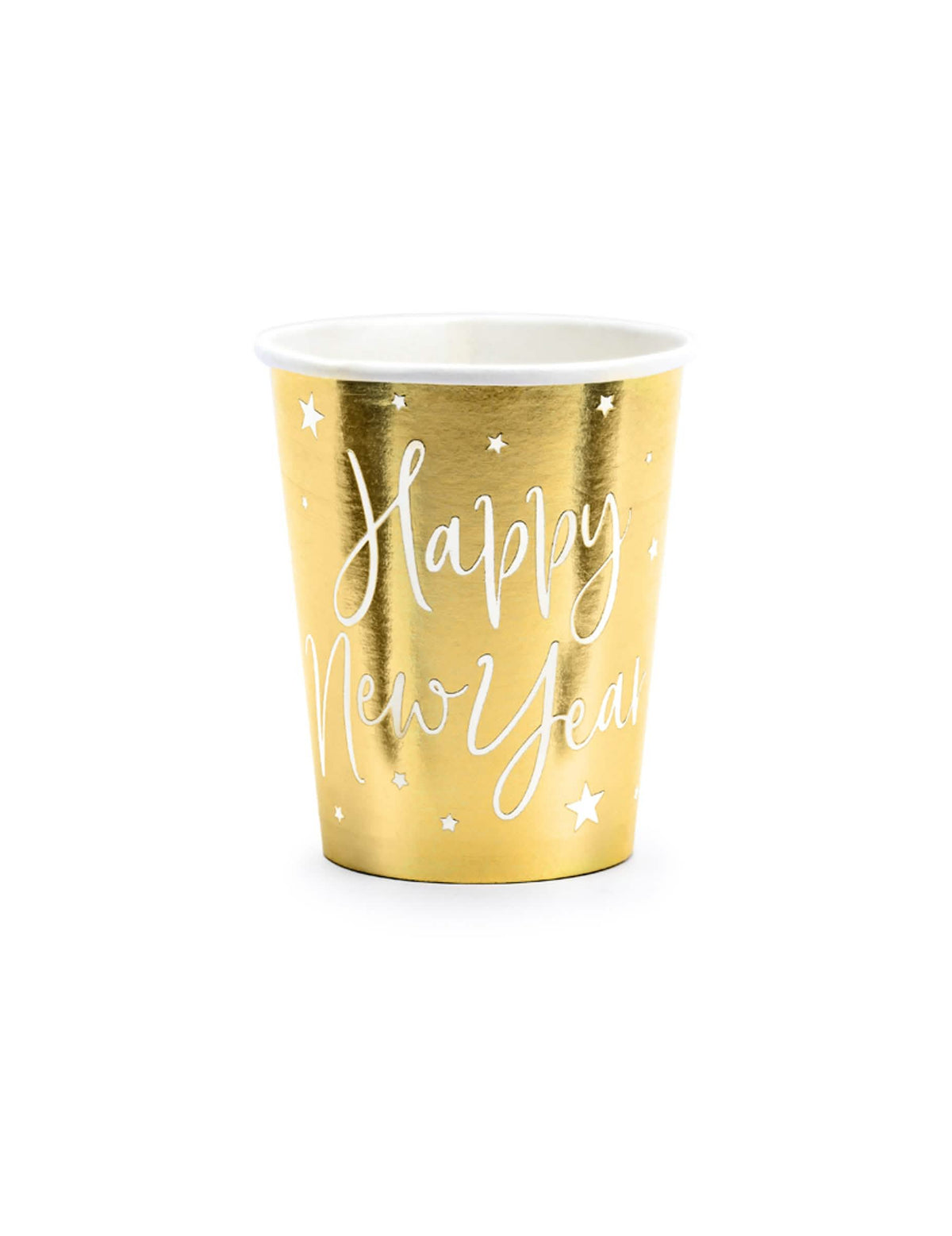 Gobelets en carton Happy New Year pour fête dorés métallisés à étoiles