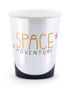 Gobelets en carton space adventure pour fête argentés et noirs