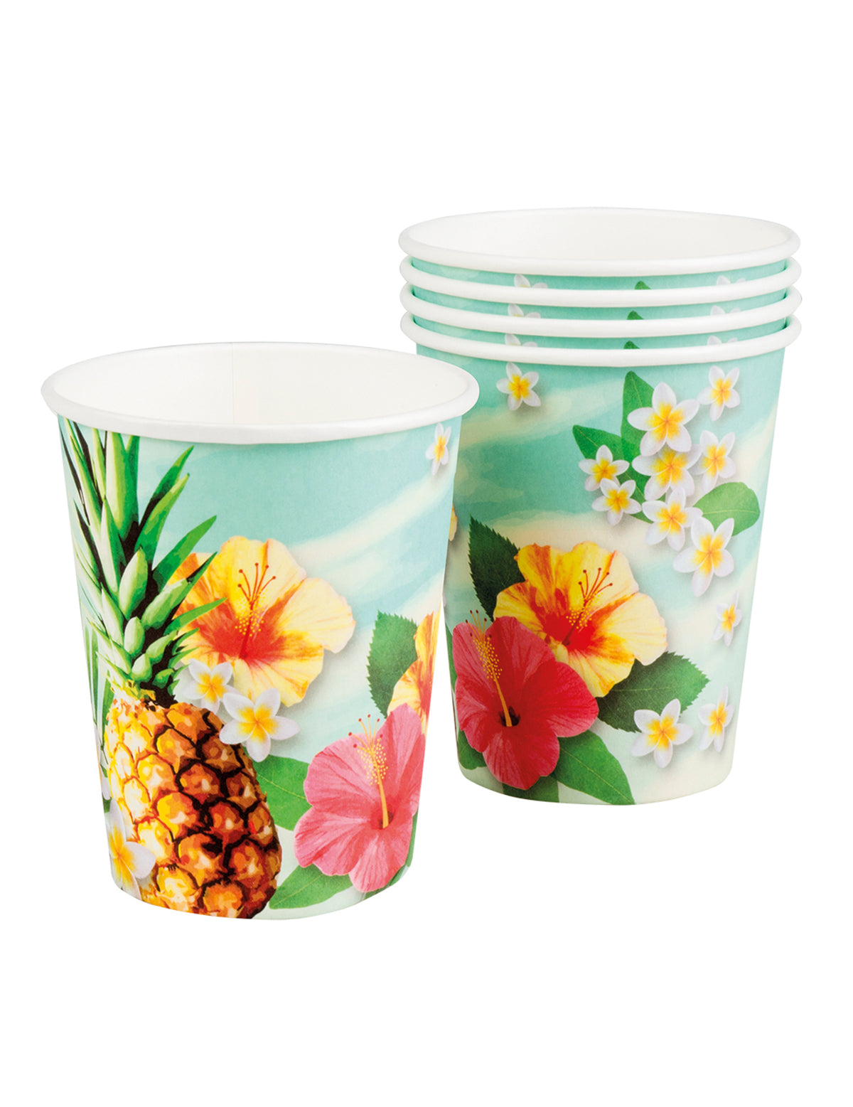 Mise en situation sur un buffet des gobelets Hawaii party