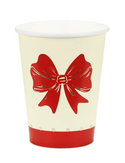 6 Becher Rote und beige Schleife 250 ml