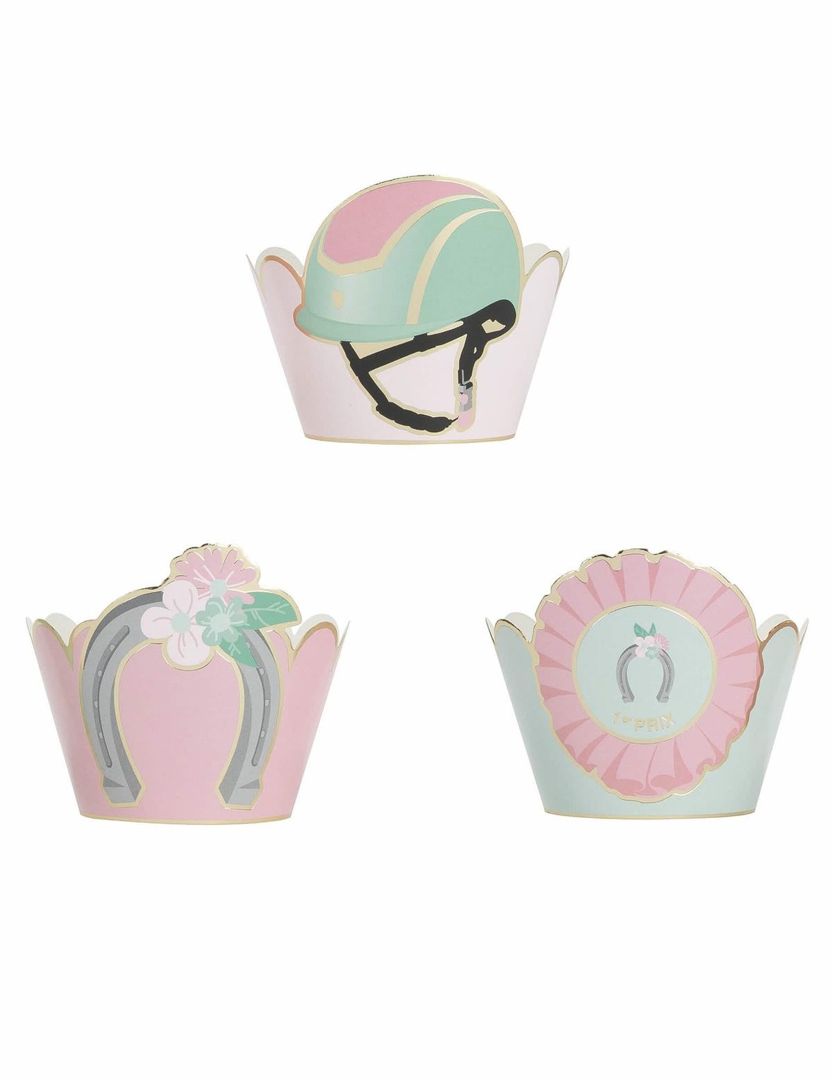 Habillages moules à cupcake cheval bleu et rose pastel