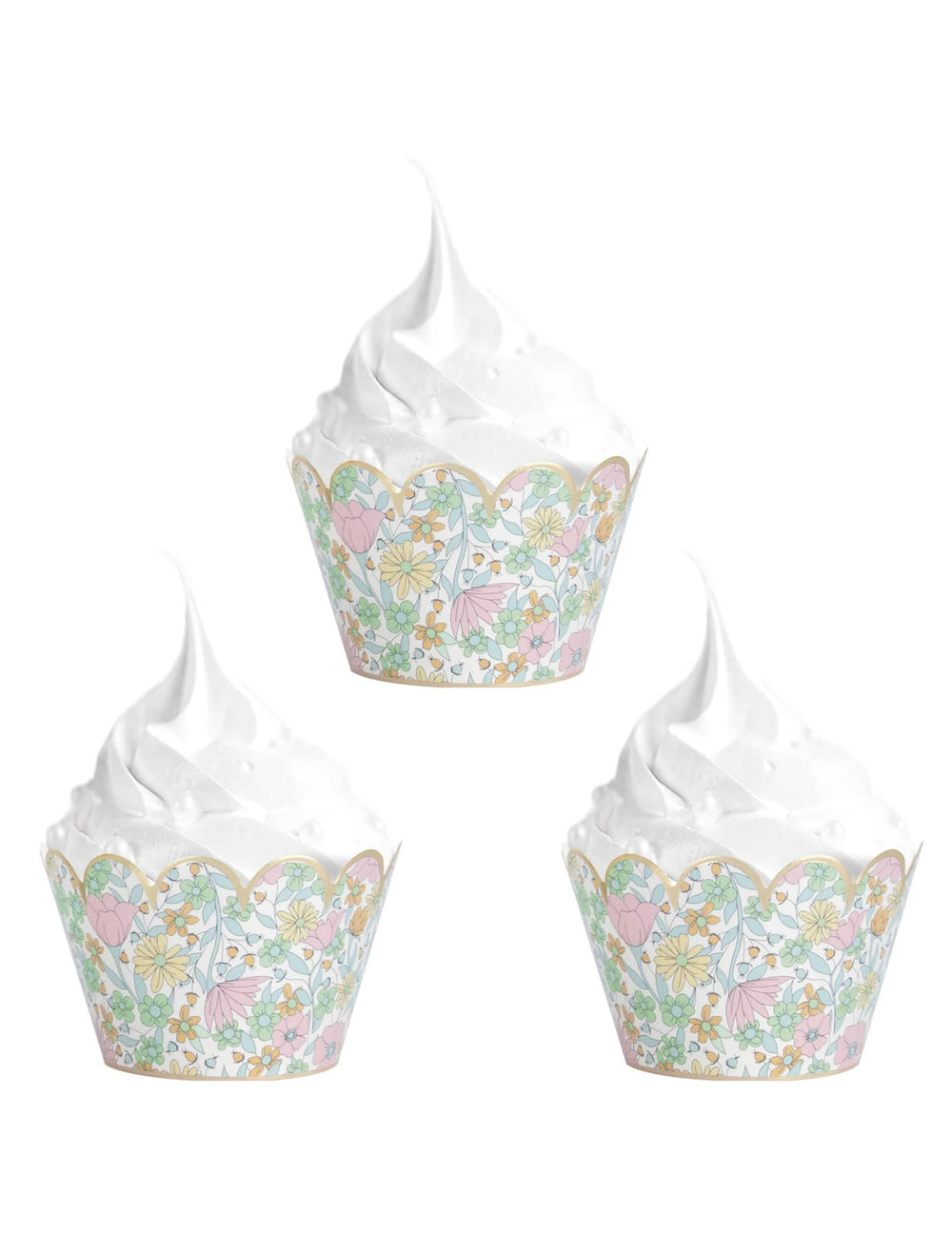 Vue d'ensemble du lot d'habillages moules à cupcake shabby à fleurs liberty