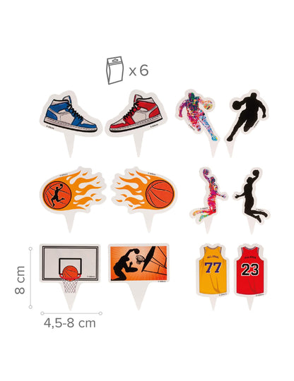 6-teiliges Cupcake-Deko-Set mit Basketball-Toppern