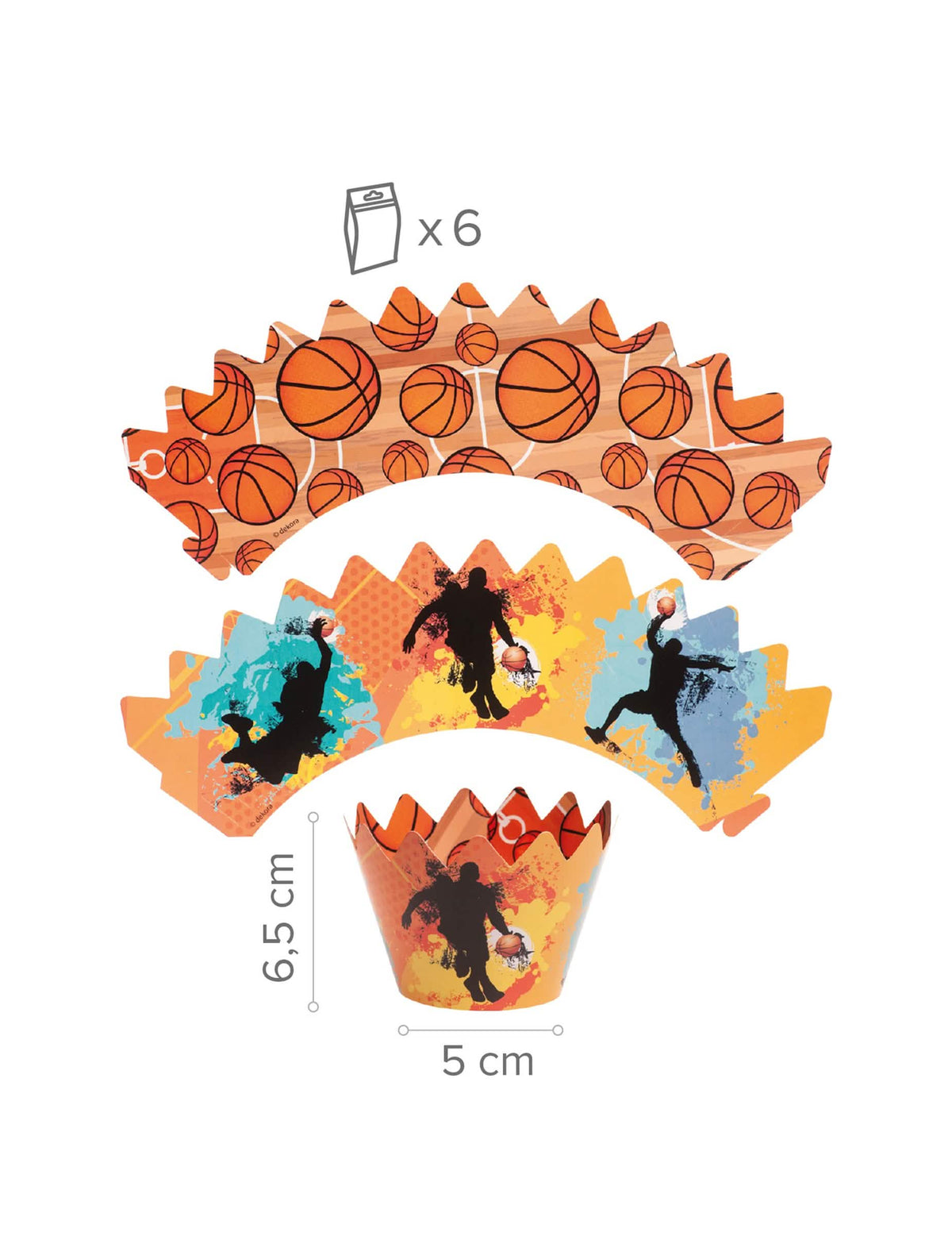 6-teiliges Cupcake-Deko-Set mit Basketball-Toppern