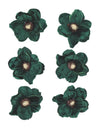 6 Klebe-Magnolien aus Samt in Dunkelgrün & Gold - 6 cm