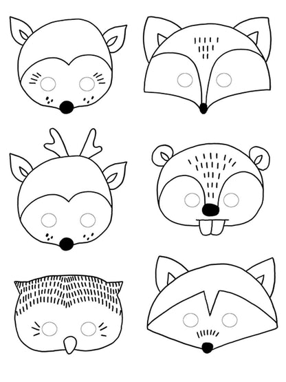 Weiße Wald-Ausmalmasken für Kinder zum Personalisieren