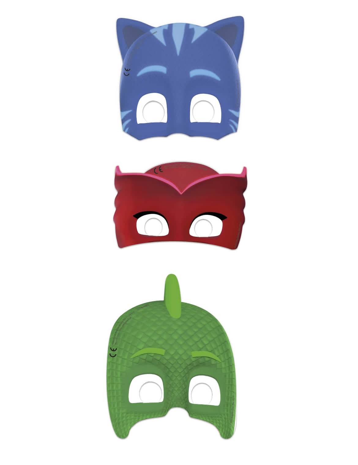 6 Masken en carton PJMasks für Kinder Blau Rot und Grün