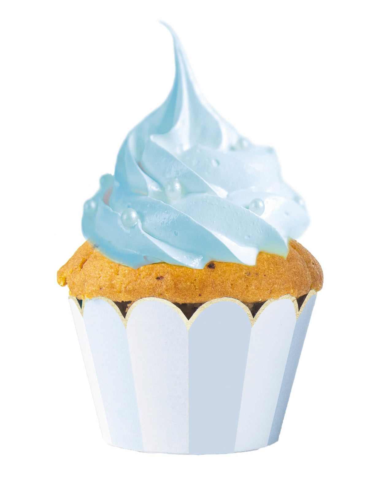 Cupcake-Förmchen blau und weiß gestreift mit gewelltem Rand