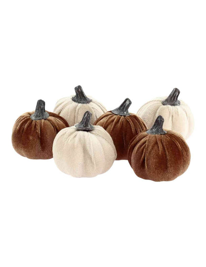 6er-Set Deko-Kürbisse aus Samt Creme & Zimt 6 cm