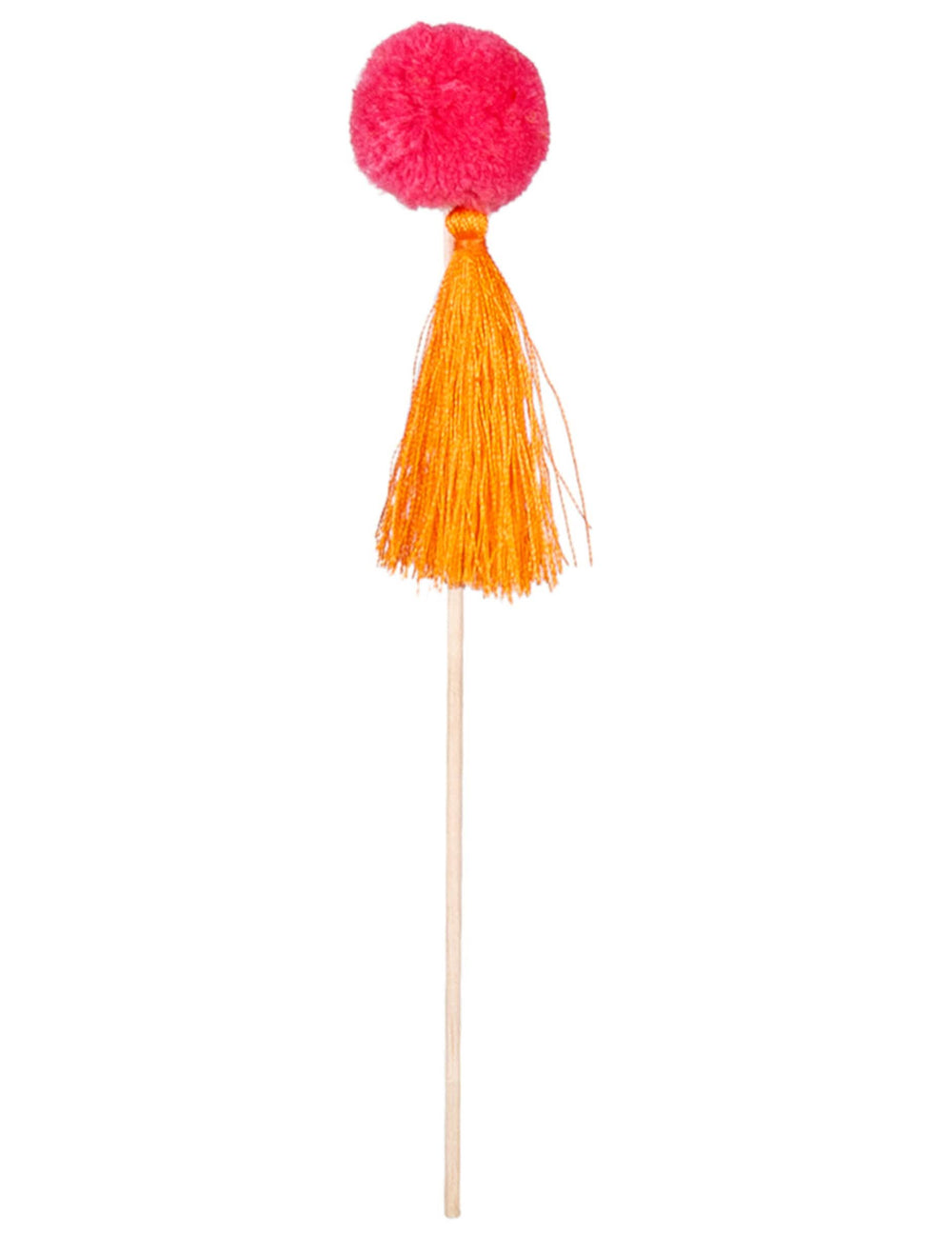 Inszenierung auf einem Festtisch aus Holzstäbchen mit bunten Cheerleader Pompons für die Party