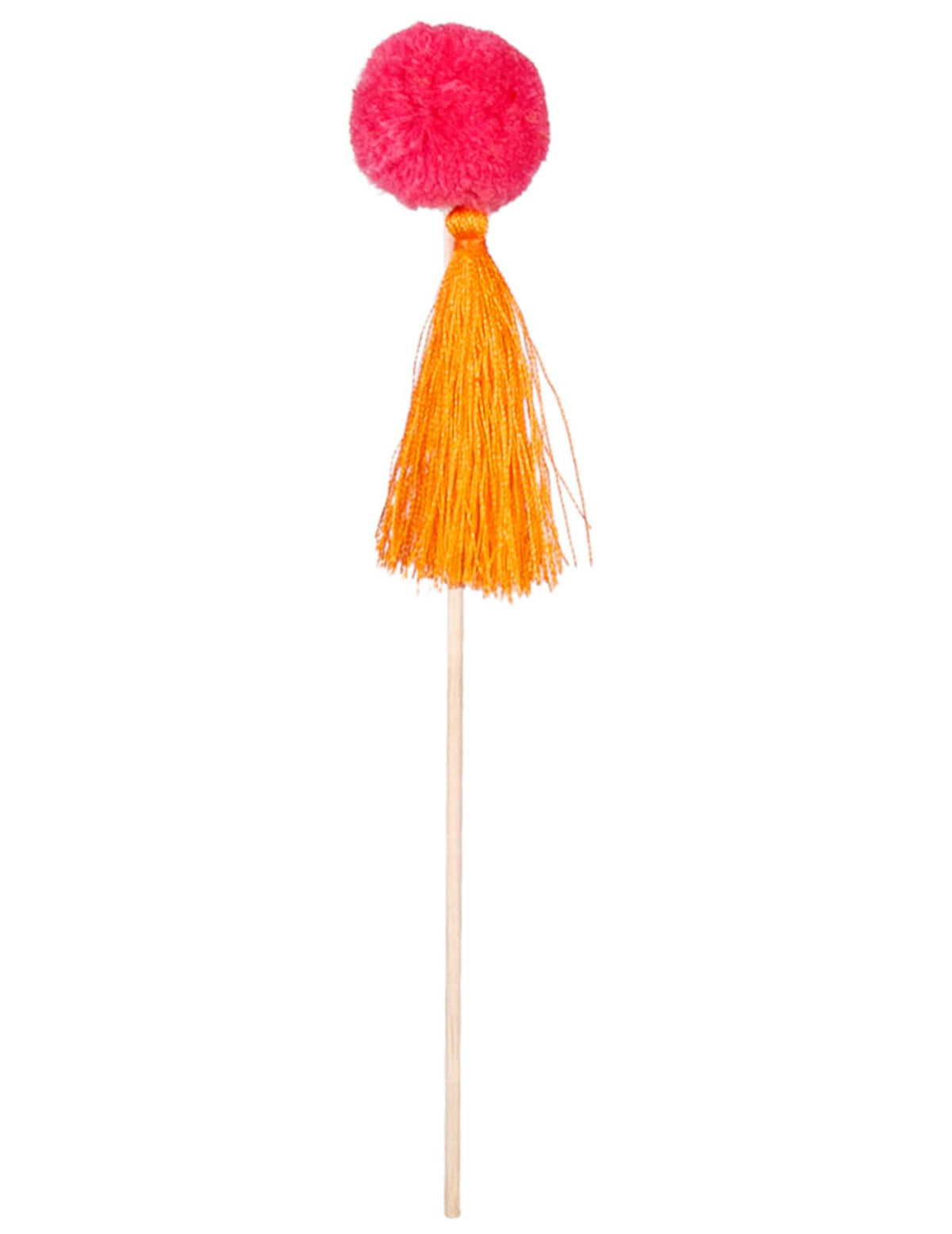 Inszenierung auf einem Festtisch aus Holzstäbchen mit bunten Cheerleader Pompons für die Party