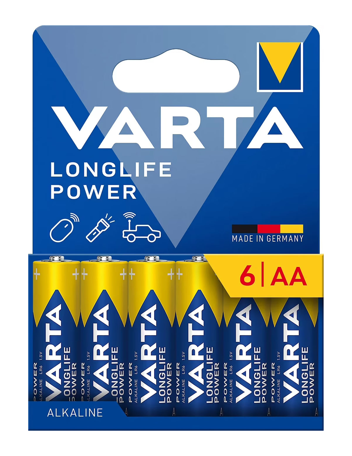 6 Piles LONGLIFE POWER LR06 AA bleues et jaunes
