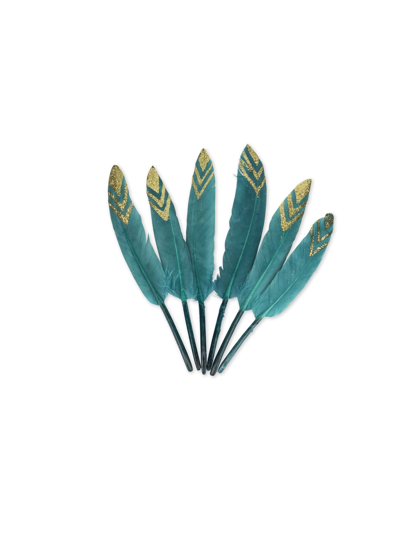 Plumes ethniques pour décoration bleu paon et paillettes or