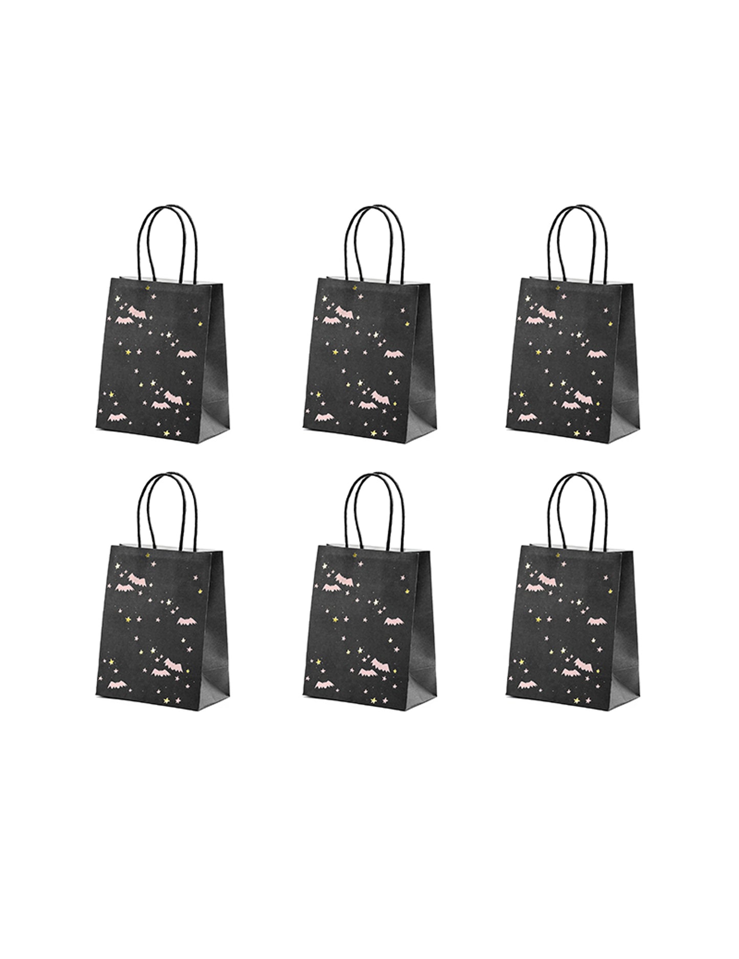 6 sacs à bonbons chauves-souris pour Halloween roses et noirs