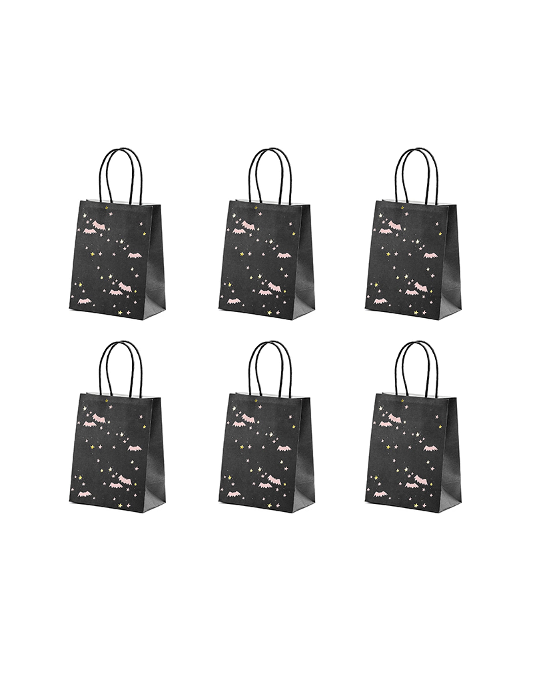 6 sacs à bonbons chauves-souris pour Halloween roses et noirs
