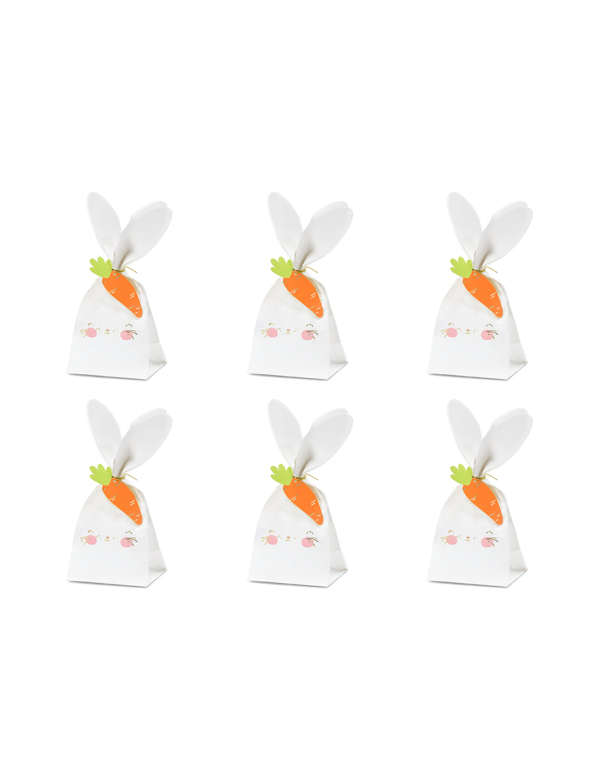 Sacs à bonbons Lapins pour fête blancs en papier avec carotte orange