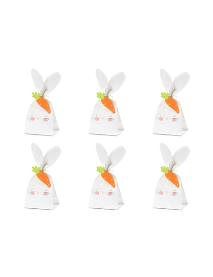 Sacs à bonbons Lapins pour fête blancs en papier avec carotte orange