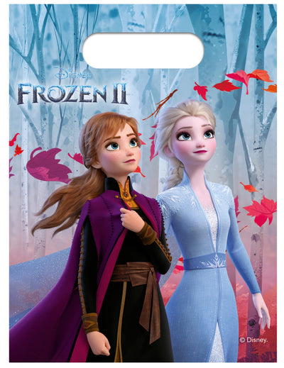 6 Geschenkbeutel aus Kunststoff „Frozen - Die Eiskönigin 2“ für Kinder, blau und lila mit Anna und Elsa