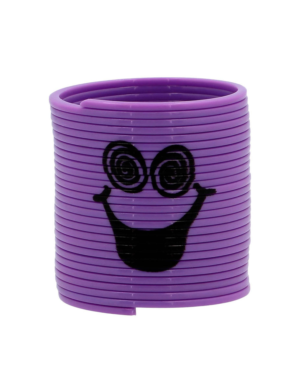 Zoom auf die violette Feder mit spiralförmigen Augen der Slinkies Smileys