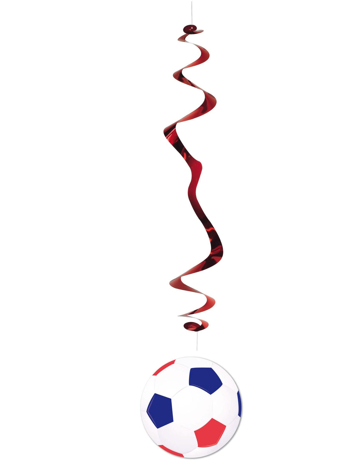 Hängedeko Fußballballon Blau Weiß Rot mit roter Spirale