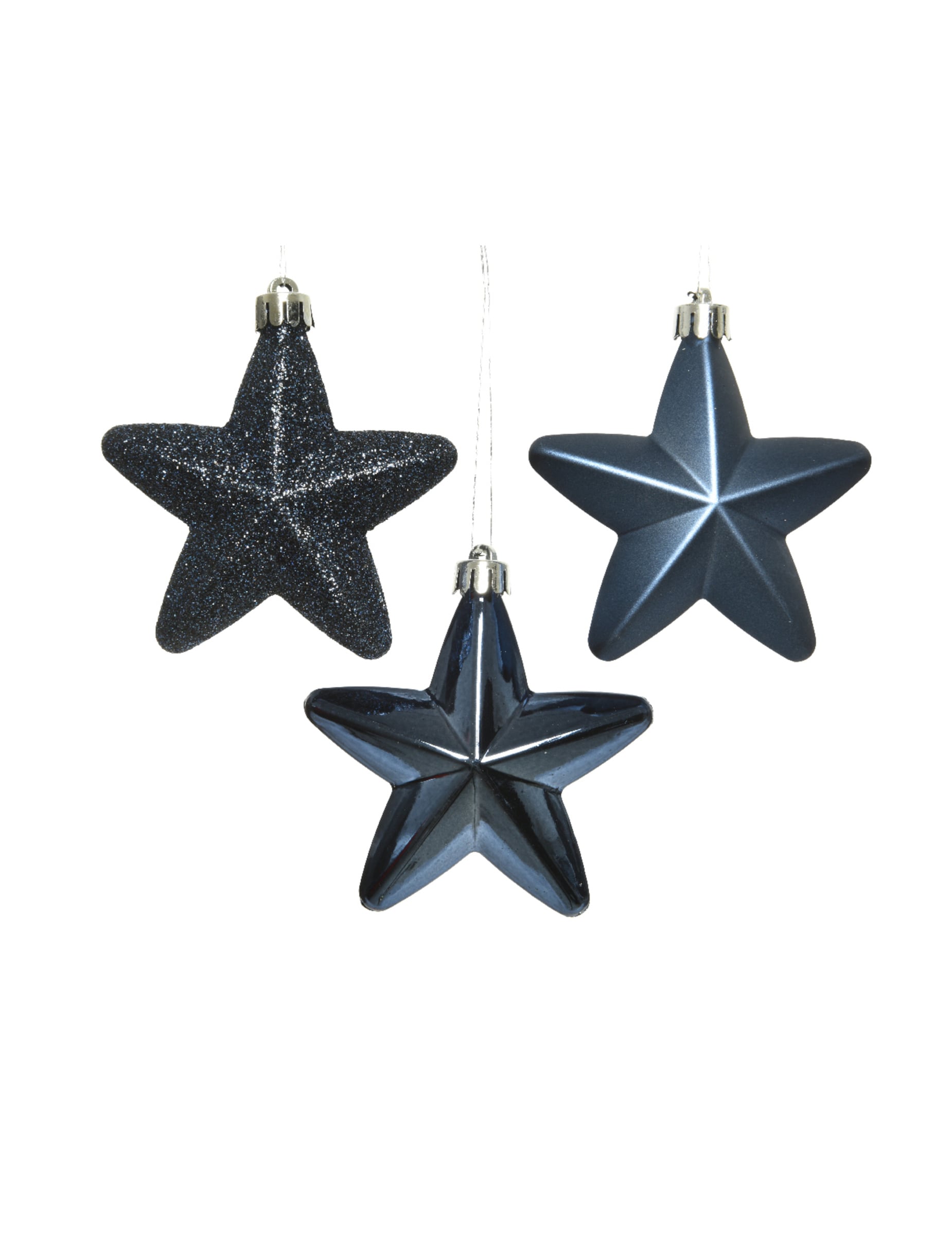Suspensions étoiles pour sapin bleu nuit brillantes mates et pailletées
