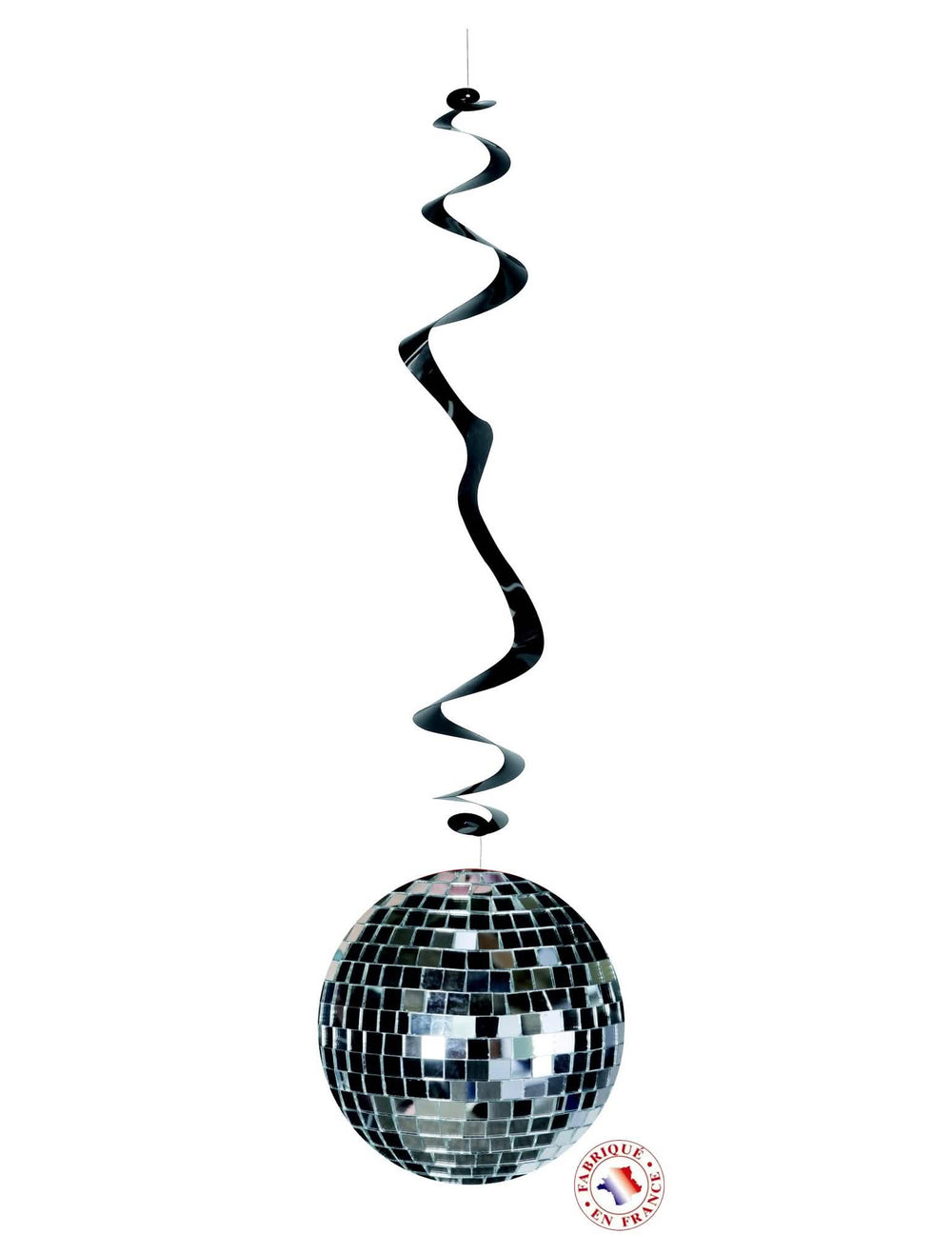 6 suspensions spirales Disco pour fête argenté et noir avec boule à facettes