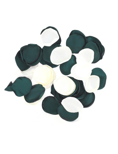 60 Satin-Blütenblätter Elfenbein & Dunkelgrün 3,5 cm
