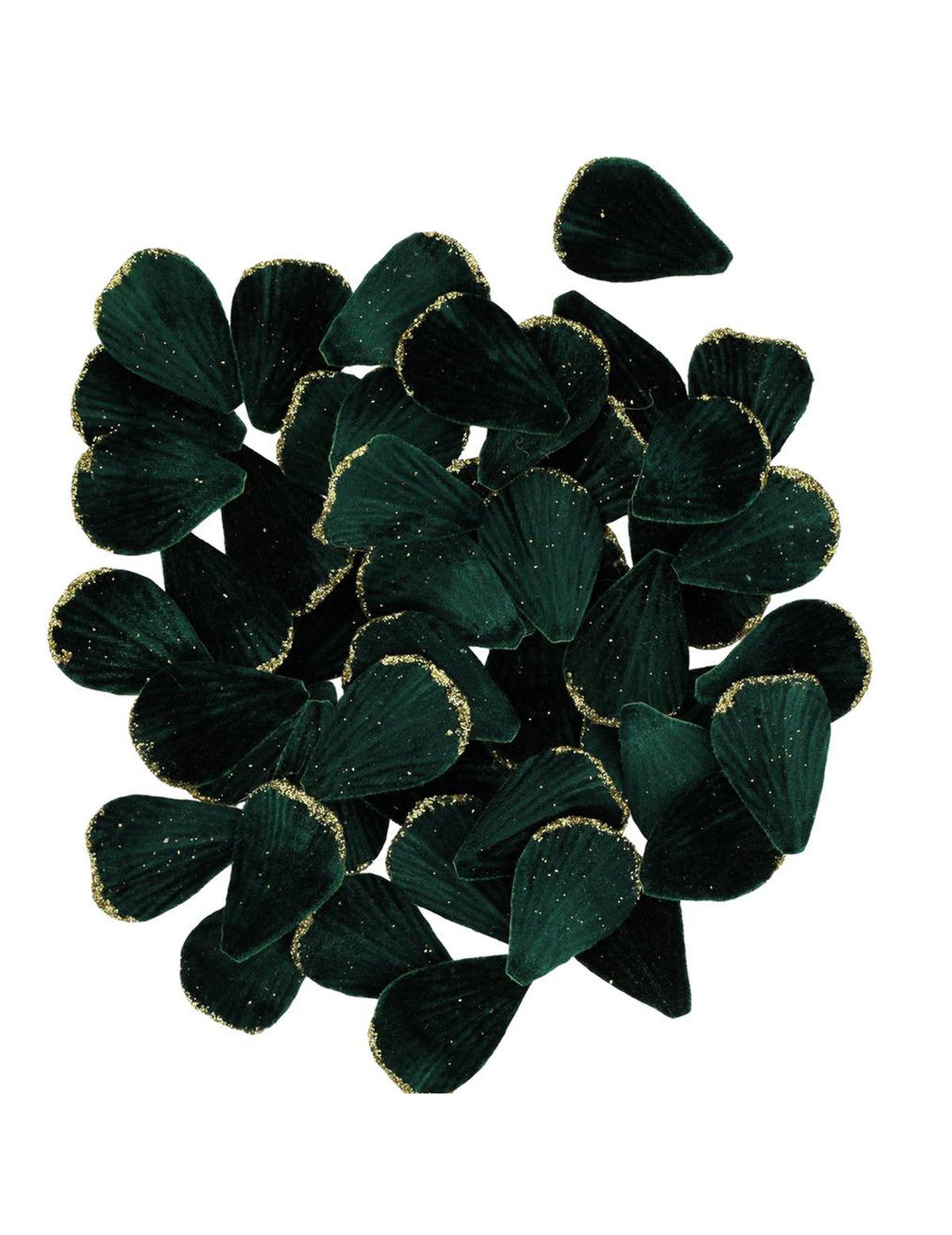 60 Deko-Blütenblätter Samt Dunkelgrün & Gold 3 x 5 cm
