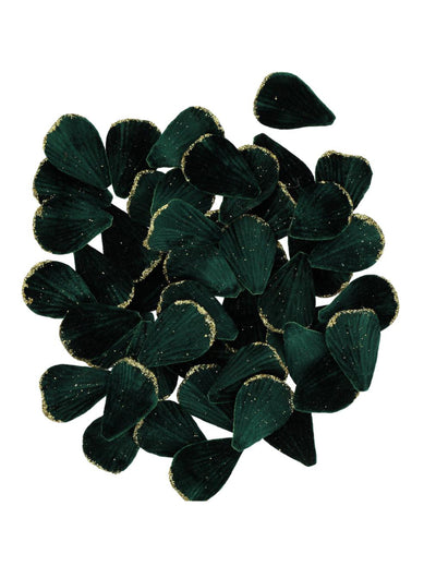 60 Deko-Blütenblätter Samt Dunkelgrün & Gold 3 x 5 cm