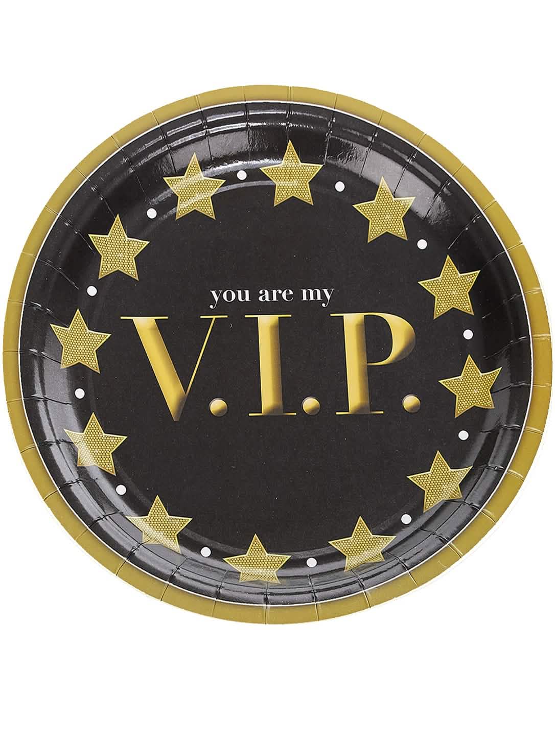 Assiettes en carton VIP pour fête noir et or avec étoiles