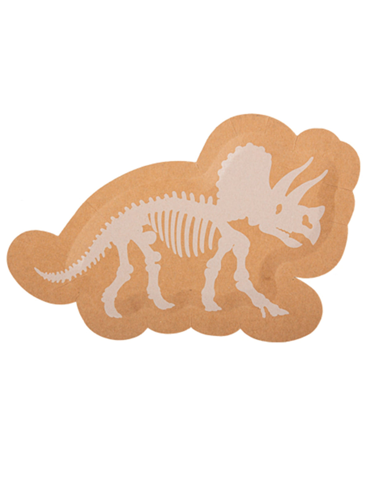 Assiettes dinosaures squelette de tricératops blanches et kraft