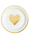 Assiettes en carton cœur d'or pour Saint Valentin blanc et or