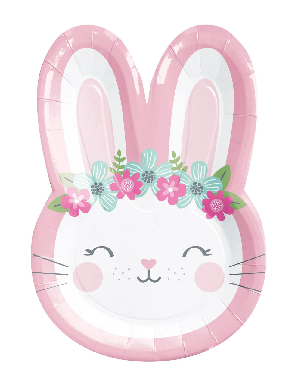 Assiettes en carton Petit Lapin pour enfant rose avec couronne de fleurs