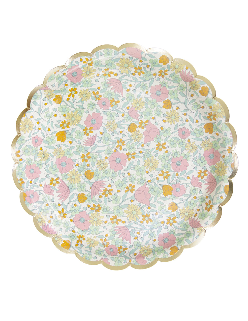 Assiettes festonnées en carton shabby à fleurs or