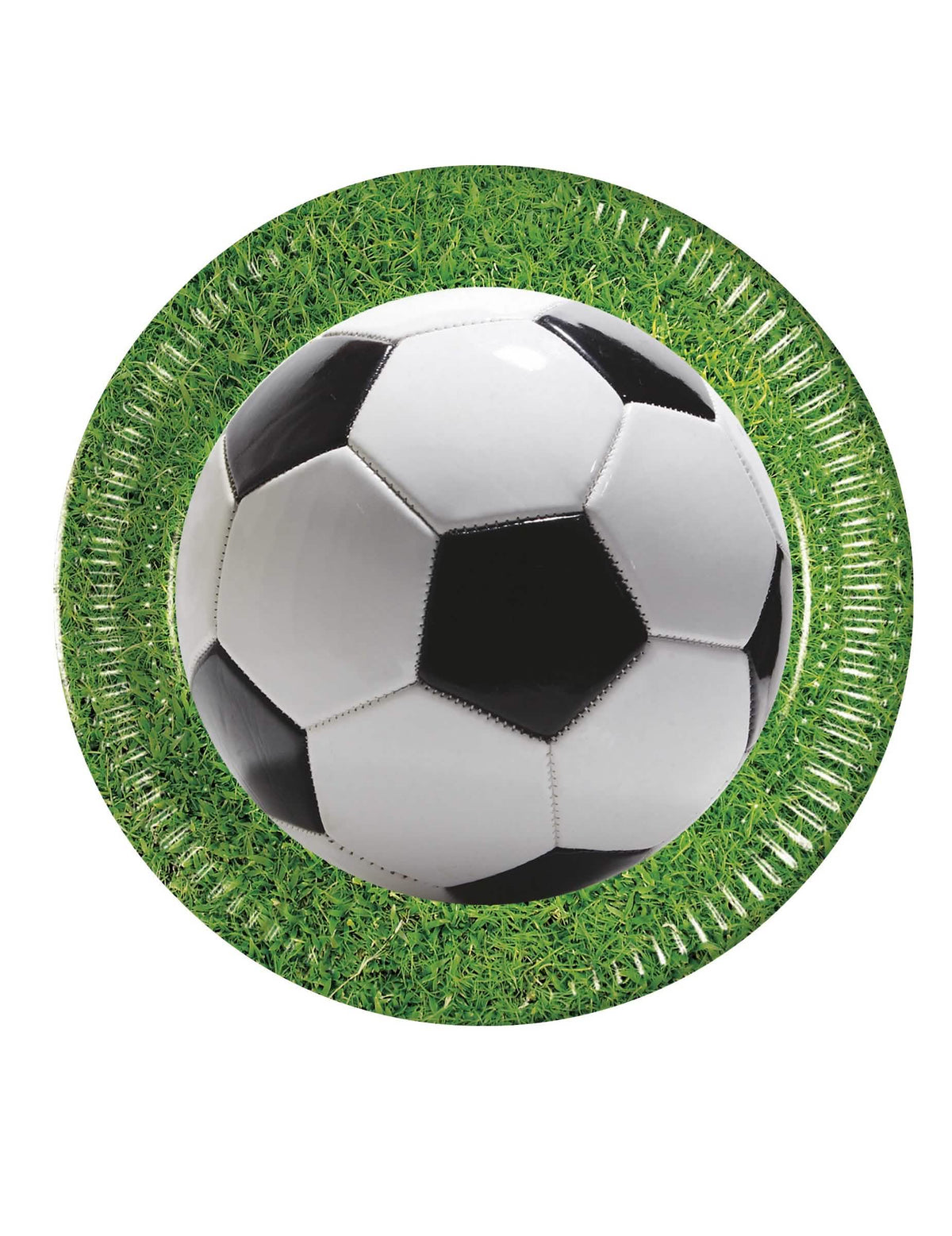 Assiettes en carton football party avec motif de ballon de foot sur pelouse verte