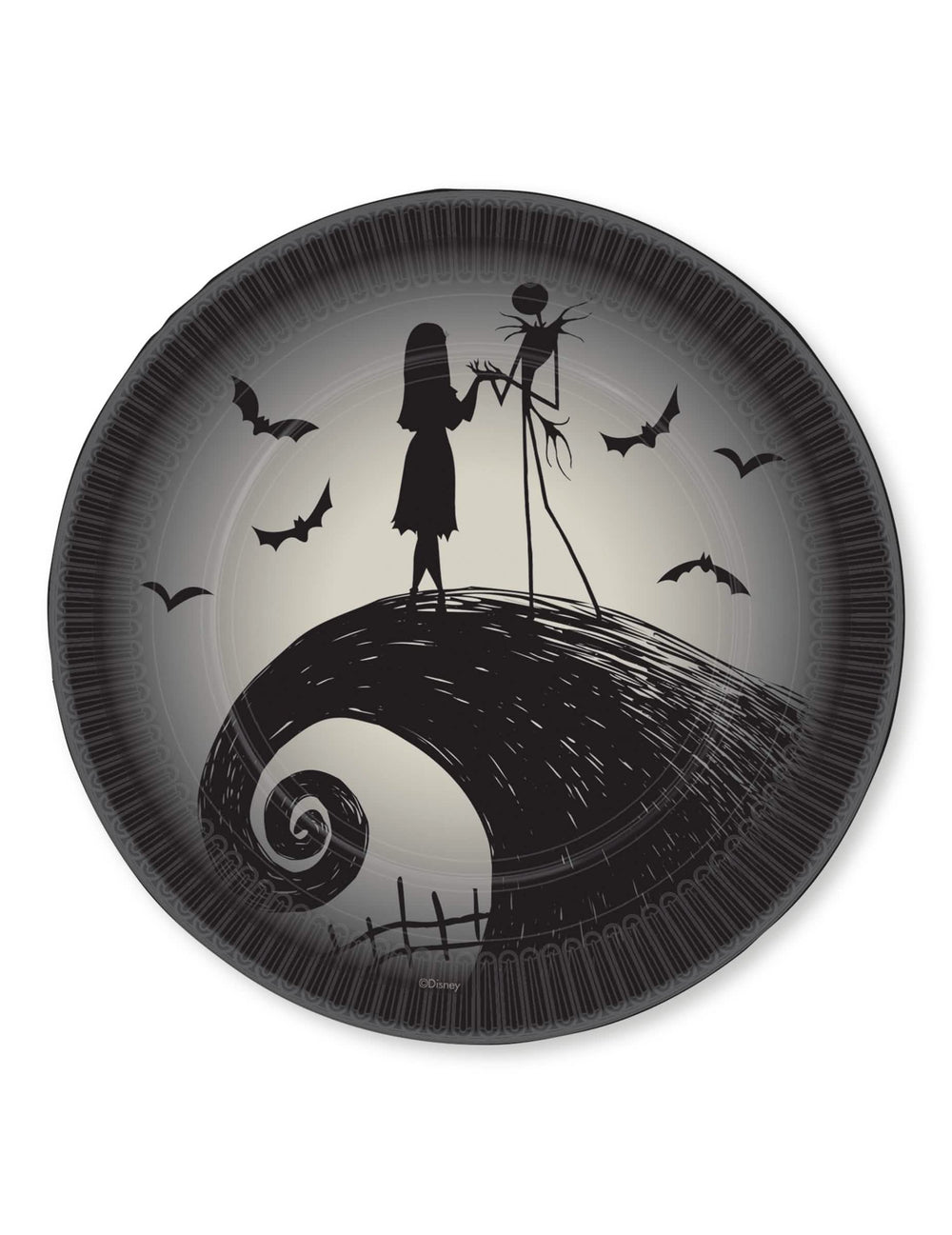 Assiette en carton L'étrange Noël de Mr Jack pour fête gris et noir avec Jack et Sally